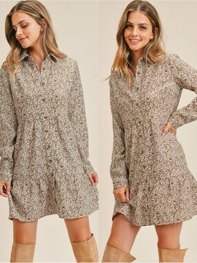 ROOLEE Floral Long Sleeve
Button Down Mini Dress